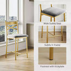 Counter Height Barstools – Set of 2, Footrest, Back Support, Upholstered, Metal Frame