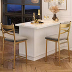 Counter Height Barstools – Set of 2, Footrest, Back Support, Upholstered, Metal Frame