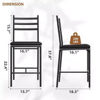 Counter Height Barstools – Set of 2, Footrest, Back Support, Upholstered, Metal Frame