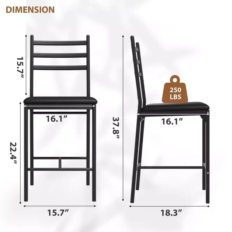 Counter Height Barstools – Set of 2, Footrest, Back Support, Upholstered, Metal Frame