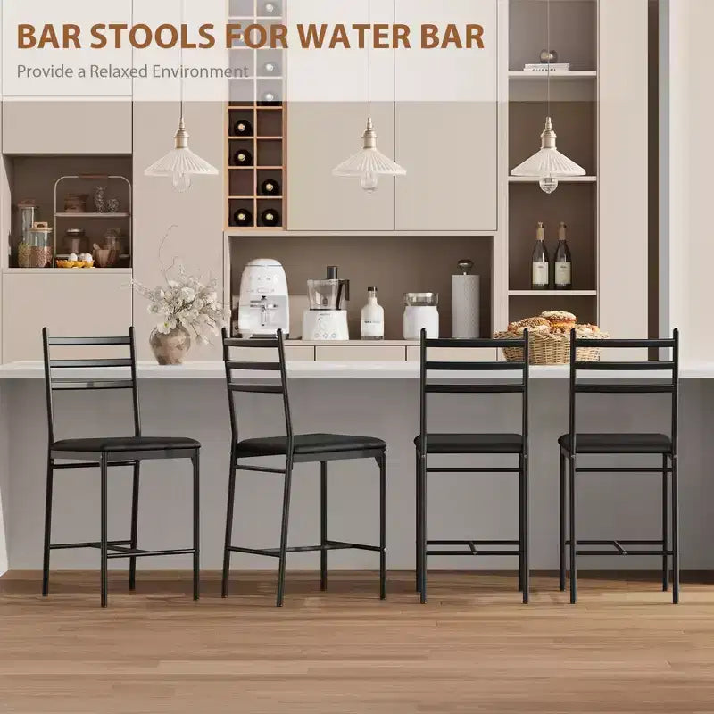 Counter Height Barstools – Set of 2, Footrest, Back Support, Upholstered, Metal Frame