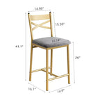 Counter Height Barstools – Set of 2, Footrest, Back Support, Upholstered, Metal Frame