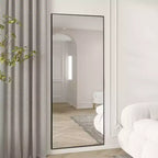 MAYEERTY Black 23.62 x 70.87 Inch Rectangular Thin Edged Aluminum Alloy Full Length Mirror with Stand for Living Room and Bedroom Wall Decor