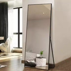 Black Rectangular Full Length Mirror with Stand – Thin Aluminum Alloy Frame, Bedroom & Living Room