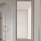 Black Rectangular Full Length Mirror with Stand – Thin Aluminum Alloy Frame, Bedroom & Living Room