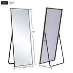 Black Rectangular Full Length Mirror with Stand – Thin Aluminum Alloy Frame, Bedroom & Living Room