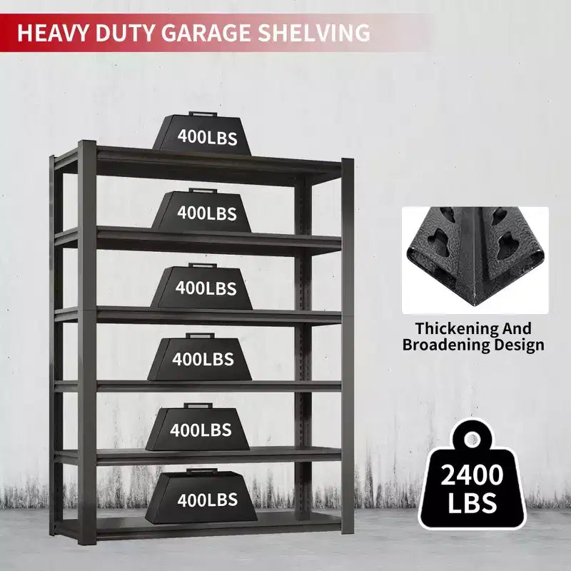 6-Tier Heavy-Duty Metal Storage Shelves – 2400 lbs Capacity, Adjustable, for Garage & Kitchen