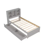 Twin Modern Bed Frame – Wooden Storage Headboard, Built-in LED & USB, Bookcase Platform