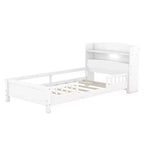 Twin Modern Bed Frame – Wooden Storage Headboard, Built-in LED & USB, Bookcase Platform