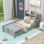 Twin Modern Bed Frame – Wooden Storage Headboard, Built-in LED & USB, Bookcase Platform