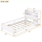 Twin Modern Bed Frame – Wooden Storage Headboard, Built-in LED & USB, Bookcase Platform
