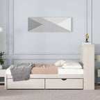 Twin Modern Bed Frame – Wooden Storage Headboard, Built-in LED & USB, Bookcase Platform
