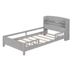 Twin Modern Bed Frame – Wooden Storage Headboard, Built-in LED & USB, Bookcase Platform
