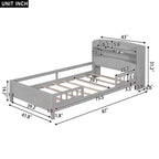 Twin Modern Bed Frame – Wooden Storage Headboard, Built-in LED & USB, Bookcase Platform