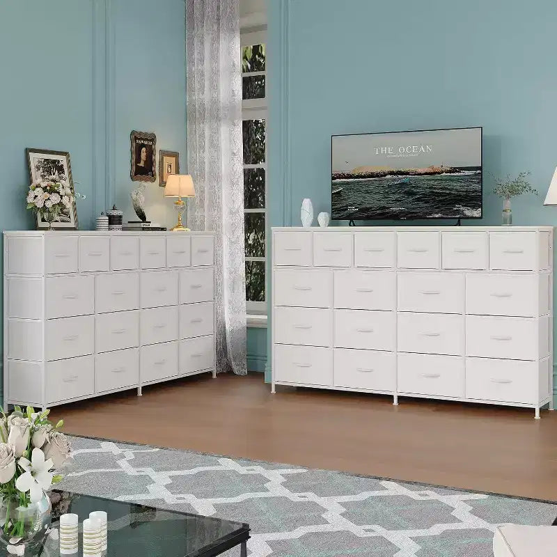 18-Drawer Dresser with Charging Station – Fabric Storage Chest, TV Stand Organizer