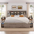 King Size Storage Bed 1000LBS with Bookcase Headboard & 4 Dust-Proof Drawers, Steel Frame, 6-Wheel Glide, Quick Assembly, 89.378.951.2, Gray