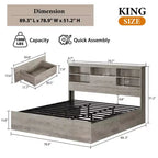 King Size Storage Bed – Bookcase Headboard, 4 Dust-Proof Drawers, Steel Frame, Gray