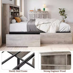 King Size Storage Bed – Bookcase Headboard, 4 Dust-Proof Drawers, Steel Frame, Gray