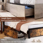 King Size Storage Bed – Bookcase Headboard, 4 Dust-Proof Drawers, Steel Frame, Gray