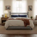 Christopher Knight Home Iska Modern Rubberwood Upholstered Striped Bed with High Headboard