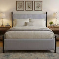 Modern Rubberwood Upholstered Striped Bed – High Headboard, Iska Style