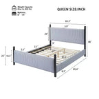 Modern Rubberwood Upholstered Striped Bed – High Headboard