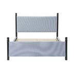 Modern Rubberwood Upholstered Striped Bed – High Headboard