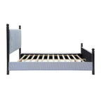 Modern Rubberwood Upholstered Striped Bed – High Headboard