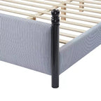 Modern Rubberwood Upholstered Striped Bed – High Headboard