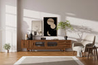 JVNOXK 78inch Entertainment Center Modern TV Stand with Built-in Glass Doors2 Drawers, Accommodates up to 80-inch TV, Solid Wood Legs -Walnut