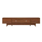 Modern Entertainment Center TV Stand – Glass Doors, Drawers, Solid Wood Legs, Walnut