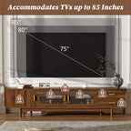 Modern Entertainment Center TV Stand – Glass Doors, Drawers, Solid Wood Legs, Walnut