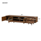 Modern Entertainment Center TV Stand – Glass Doors, Drawers, Solid Wood Legs, Walnut