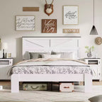 GDFStudio Nysa Industrial Wooden Platform Bed with Headboard