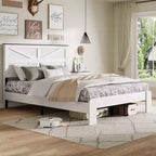 Industrial Wooden Platform Bed with Headboard –  Sturdy Frame