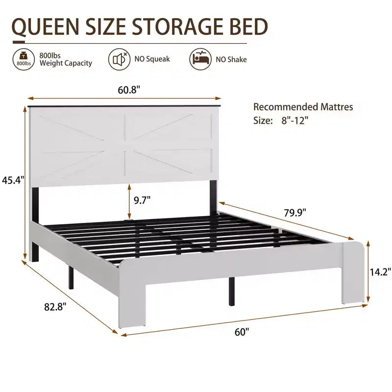 Industrial Wooden Platform Bed with Headboard – Nysa Style, Sturdy Frame