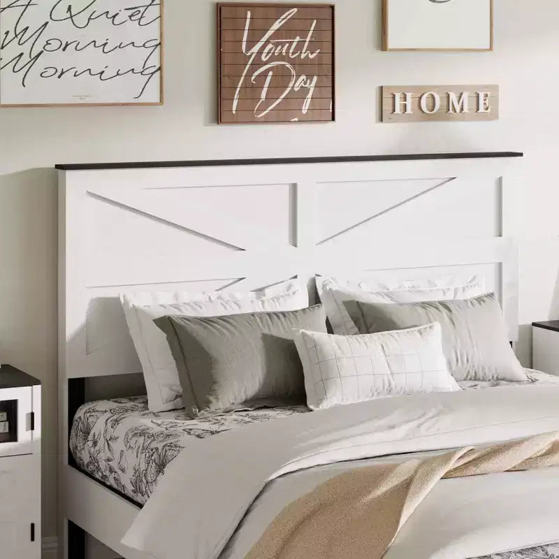 Industrial Wooden Platform Bed with Headboard – Nysa Style, Sturdy Frame