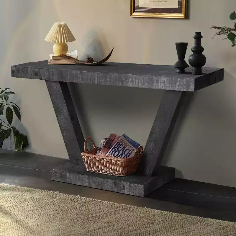 Vintage Industrial Console Table for Living Room Office, Rectangular Wood Sofa Table with Distressed Wood Finish
