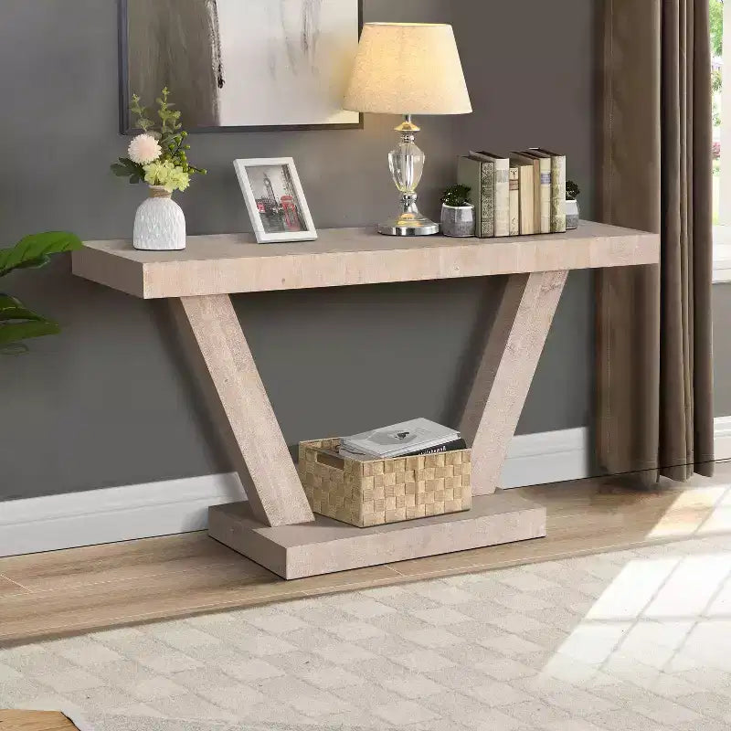 Vintage Industrial Console Table for Living Room Office, Rectangular Wood Sofa Table with Distressed Wood Finish