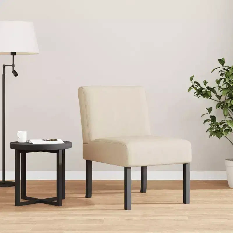 Slipper Chair – Cream Polyester, Single Accent Chair for Living Room & Bedroom
