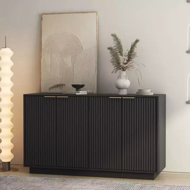 Modern Fluted Storage Buffet Cabinet – 4 Doors, Adjustable Shelves, Sideboard for Dining Room