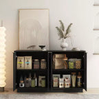 Modern Fluted Storage Buffet Cabinet – 4 Doors, Adjustable Shelves, Sideboard for Dining Room