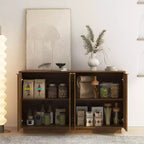 Modern Fluted Storage Buffet Cabinet – 4 Doors, Adjustable Shelves, Sideboard for Dining Room
