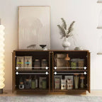 Modern Fluted Storage Buffet Cabinet – 4 Doors, Adjustable Shelves, Sideboard for Dining Room