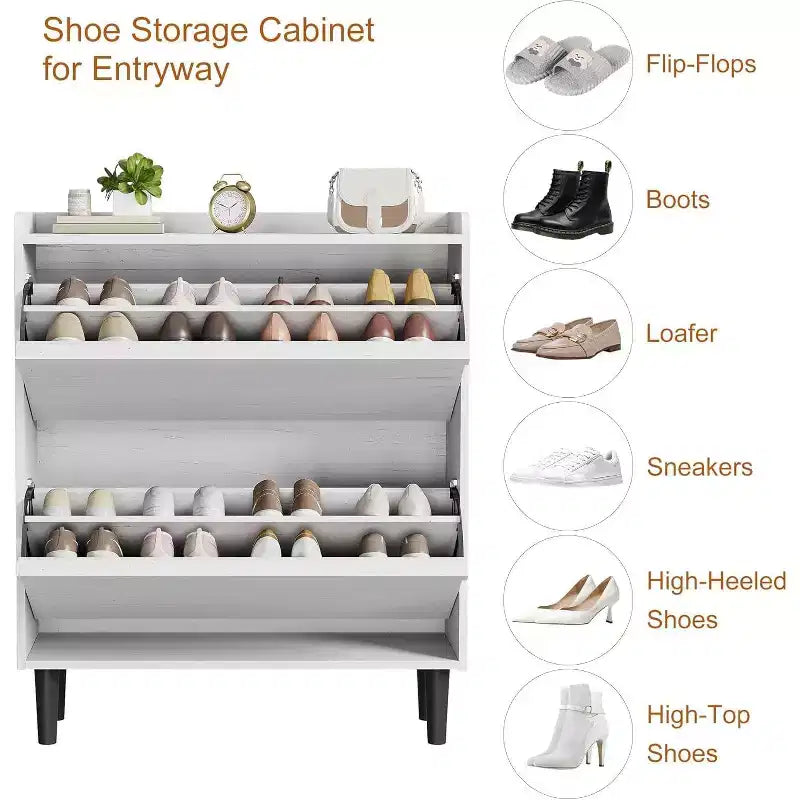 Freestanding Shoe Cabinet – 4 Flip Doors, Adjustable Shelf, Hidden Storage Organizer for Entryway