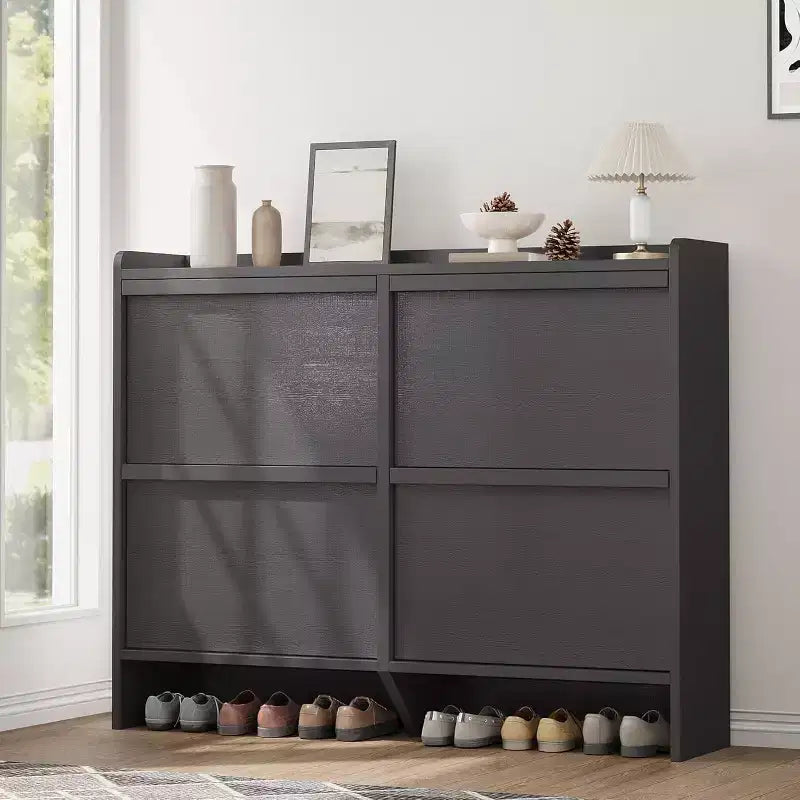 Freestanding Shoe Cabinet – 4 Flip Doors, Adjustable Shelf, Hidden Storage Organizer for Entryway