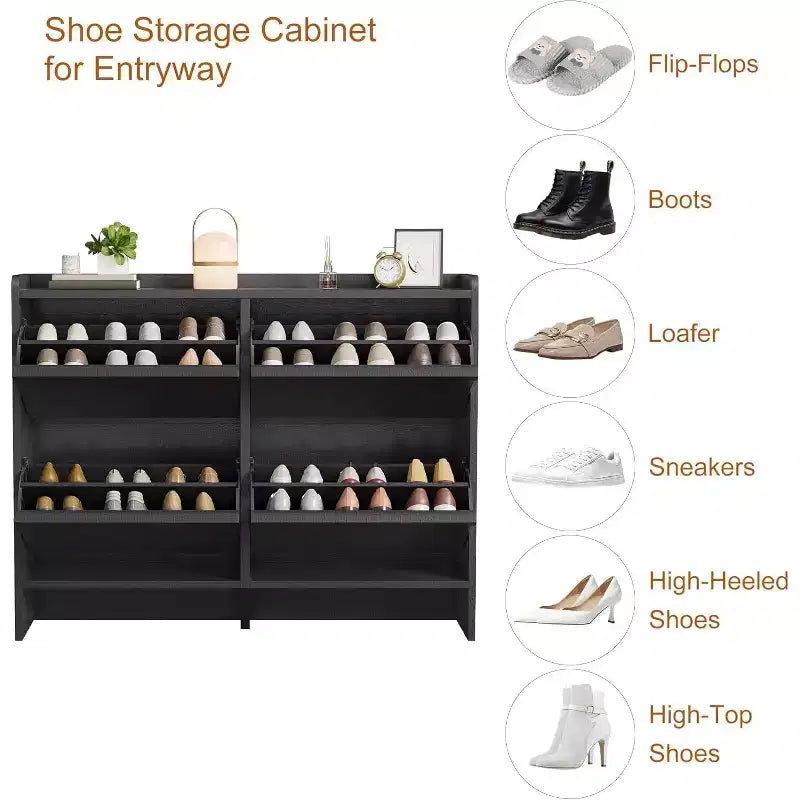 Freestanding Shoe Cabinet – 4 Flip Doors, Adjustable Shelf, Hidden Storage Organizer for Entryway