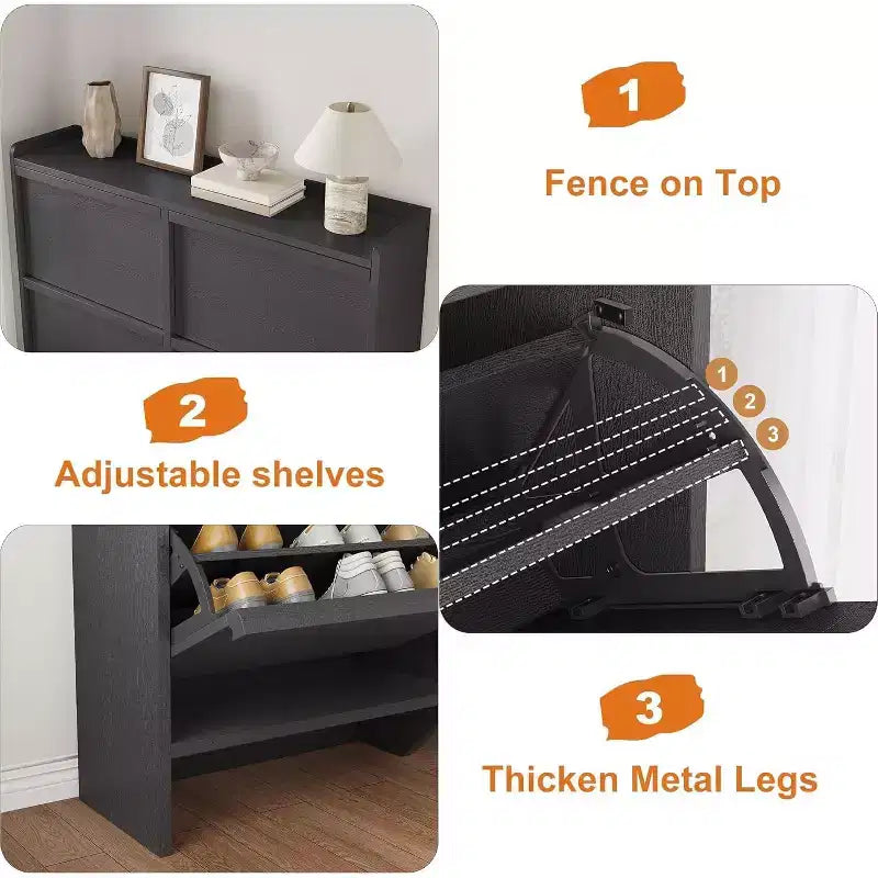 Freestanding Shoe Cabinet – 4 Flip Doors, Adjustable Shelf, Hidden Storage Organizer for Entryway