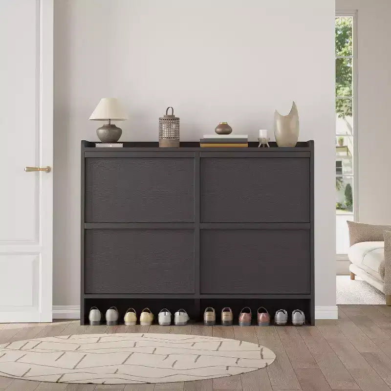 Freestanding Shoe Cabinet – 4 Flip Doors, Adjustable Shelf, Hidden Storage Organizer for Entryway