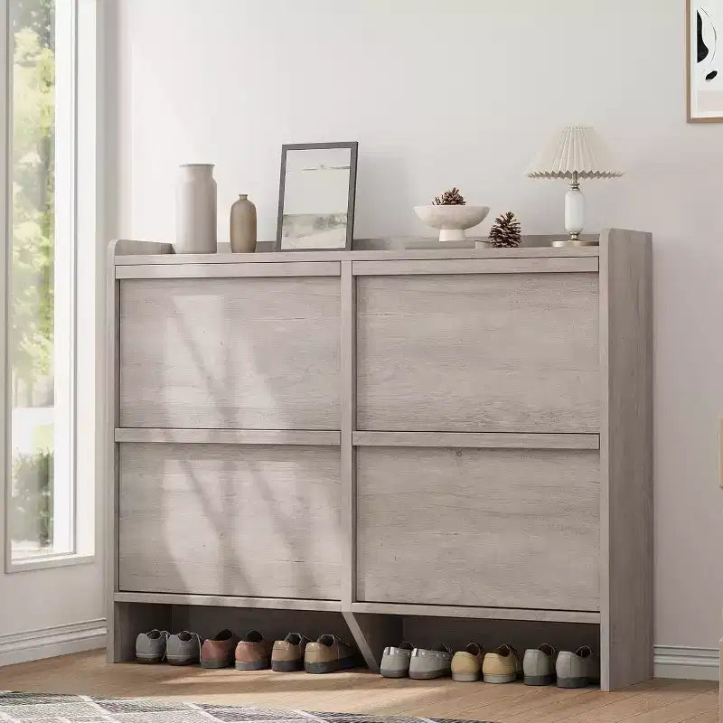 Freestanding Shoe Cabinet – 4 Flip Doors, Adjustable Shelf, Hidden Storage Organizer for Entryway